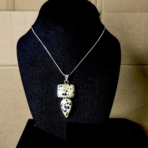 Sterling Silver Spotted Jasper Cabochon Pendant on Snake Chain Necklace 20” Long - Picture 7 of 7